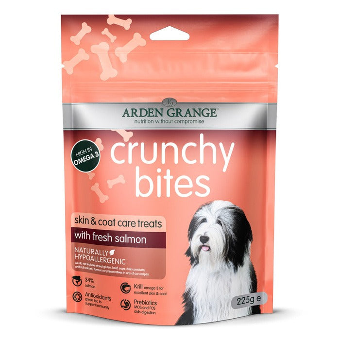 Arden Grange Crunchy Bites Salmon Skin & Coat Care Dog Treats 225g