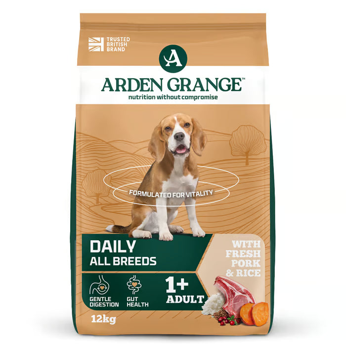 Arden Grange Daily All Breeds Adult with Fresh Pork & Rice Dry Dog Food 12kg