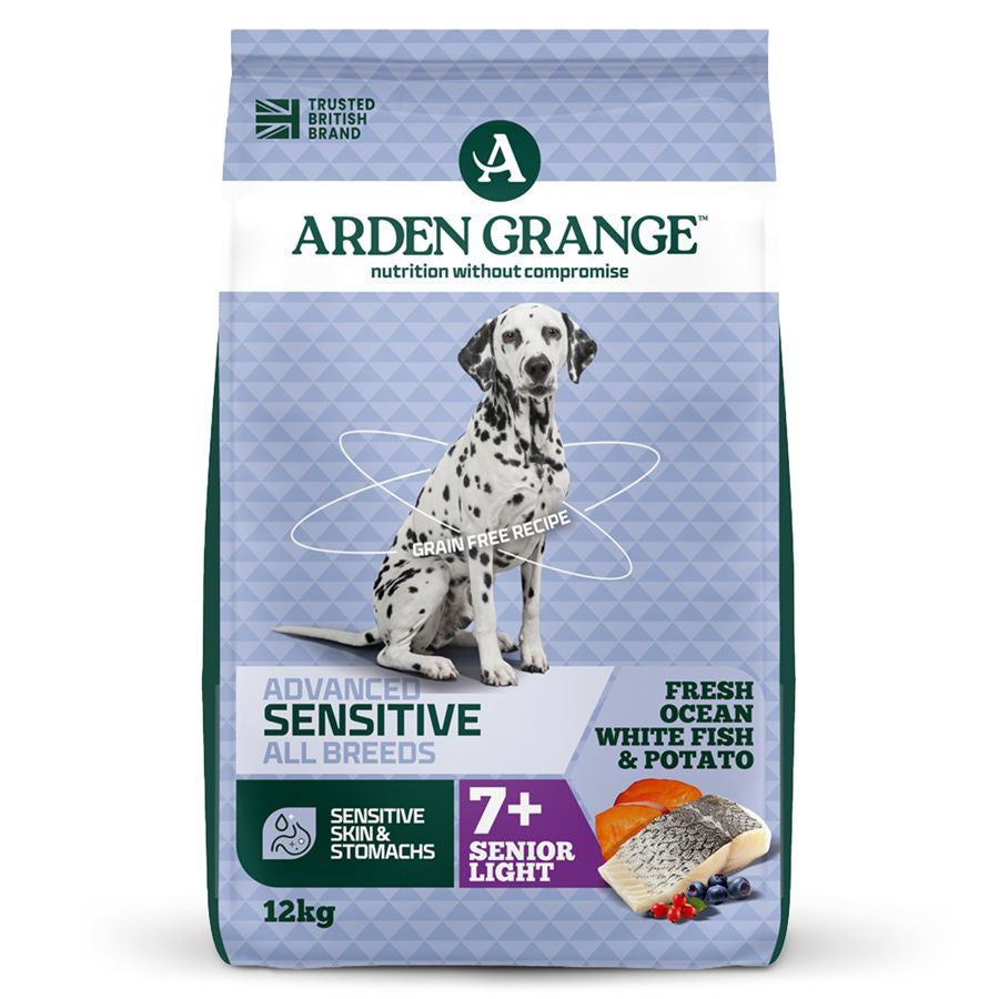 Arden Grange Advanced Sensitive All Breeds Senior Light Fresh Ocean White Fish & Potato Dry Dog Food 12kg