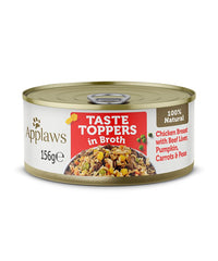 Applaws Taste Toppers in Broth Chicken with Beef Wet Dog Food Tin 156g